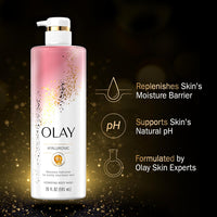 Olay Body Wash Cleansing & Nourishing for Women with Hyaluronic Acid & Vitamin B3 Complex, Long Lasting Hydration, 20 fl oz (Pack of 4)