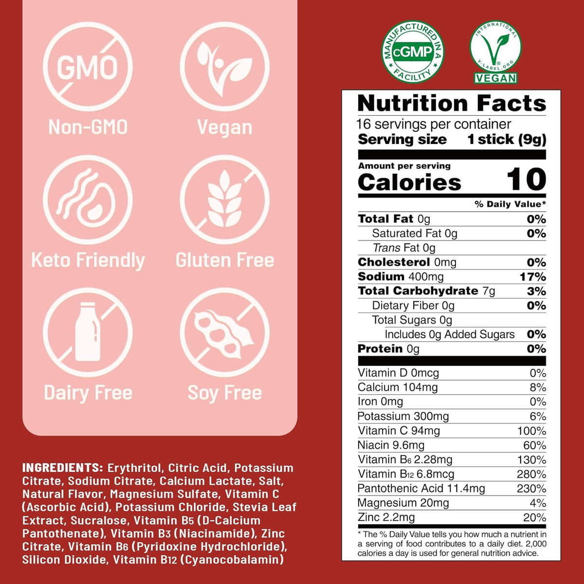 Venture Pal Sugar Free Electrolyte Powder Packets | Non-GMO | Certified Vegan | 16 Sticks