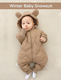 Baby Girls Boys Hooded Winter Snowsuit Warm Fleece Lined Romper Zipper Down Jumpsuit Padded Thick Puffer Clothes