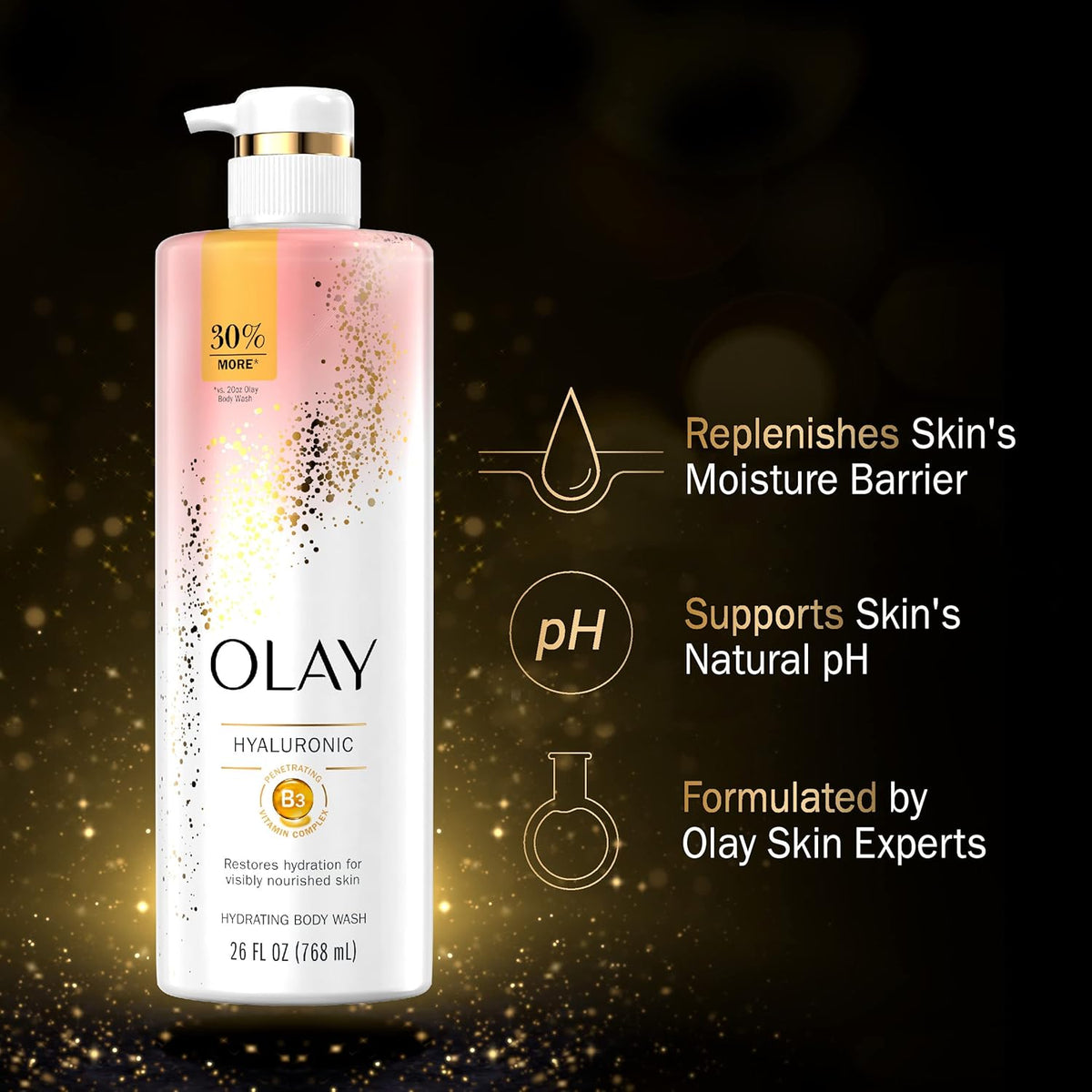 Olay Cleansing & Nourishing Body Wash for Women with Vitamin B3 and Hyaluronic Acid, Younger & Healthier Looking Skin, Fast Absorbing Formula, 26 fl oz