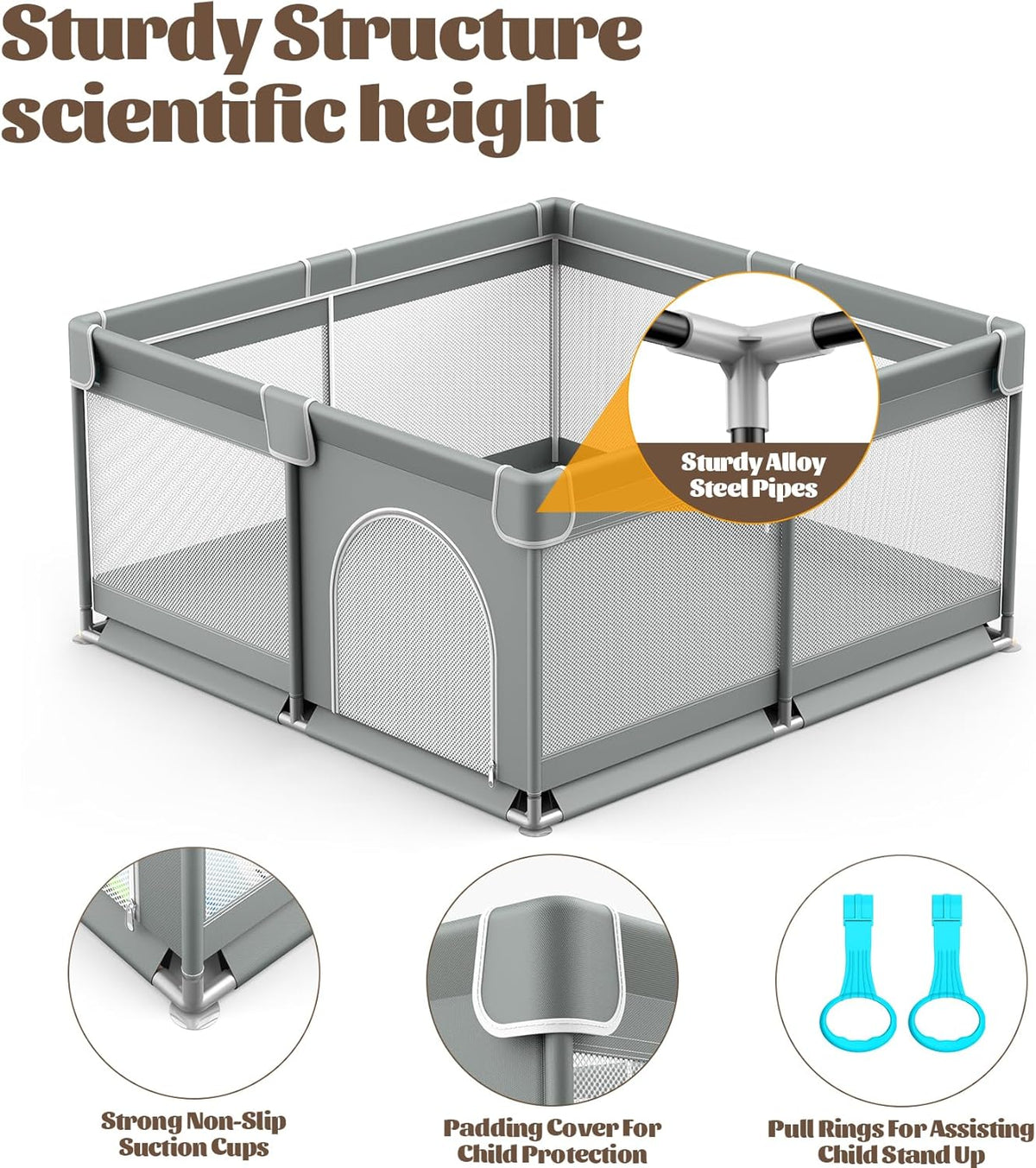 Baby Playpen with Mat 127cm x 127cm Playpen for Babies and Toddlers, Playard for Kids Safety Play