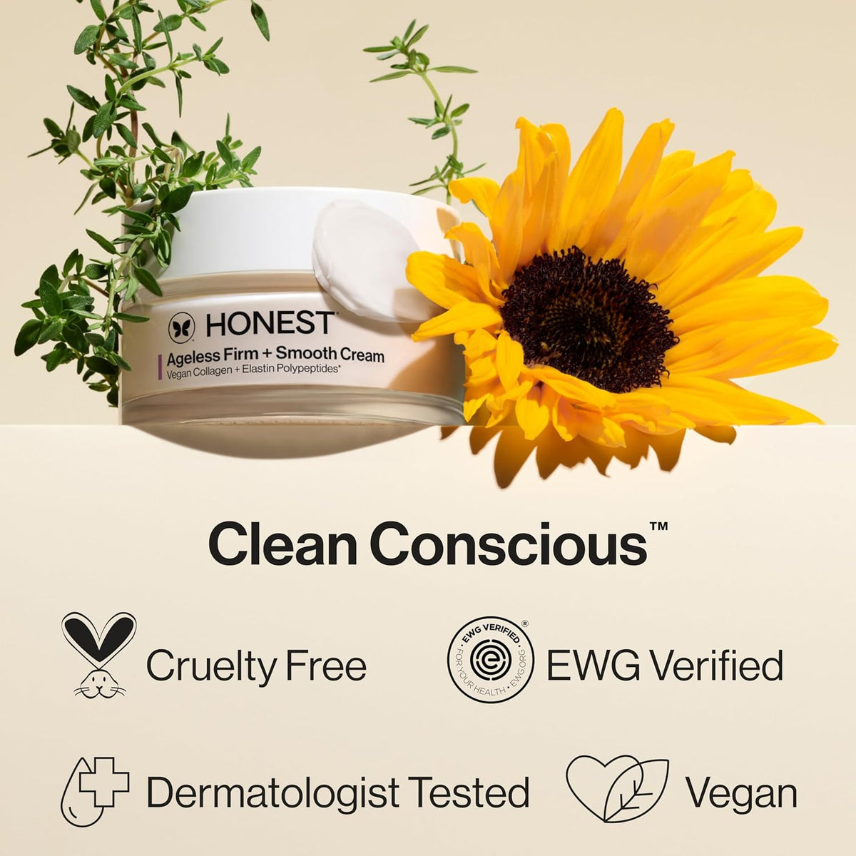 Honest Beauty Ageless Firm and Smooth Cream | Powered by Vegan Collagen and Elastin Polypeptides