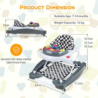 BABY JOY 6 in 1 Baby Walker, Anti-Rollover Toddler Walker & Activity Center w/Adjustable Height, Removable Music Tray & Padded Seat, Foldable Baby Standing Toys w/Wheels for 7-14 Months (Grey)