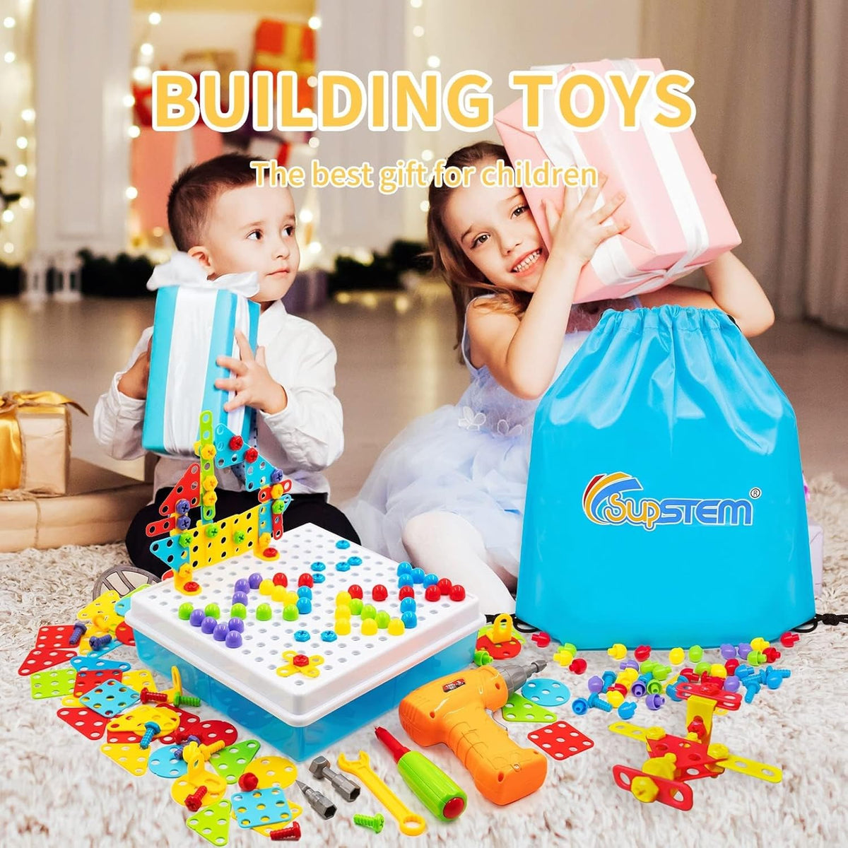 Creative Mosaic Drill Set for Kids, Creative Drilling Toy with Screwdriver Tool Playset, 3+