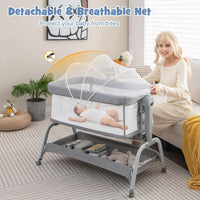 BABY JOY 4 in 1 Baby Bassinet with Mattress, Baby Bedside Sleeper w/Rocking Mode, 6 Adjustable Height, Mosquito Net & Lockable Wheels, Portable Baby Cradle Travel Crib w/Carry Bag (Light Grey)