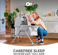 Kinderkraft Baby Crib 3 in 1 LOVI, Cradle, Travel Cot, Rocker, Easy Folding and Unfolding, Adjustable Canopy, with Accessories, Mattress Cover, Included Toys, Transport Bag, for Newborn, 0-9 kg, Gray