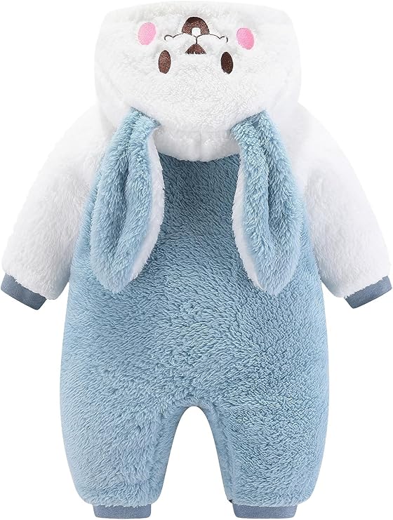 Newborn Infant Winter Fleece Warm Romper Jumpsuit Thicken Hooded Coat Outfit Zip Button Snowsuit