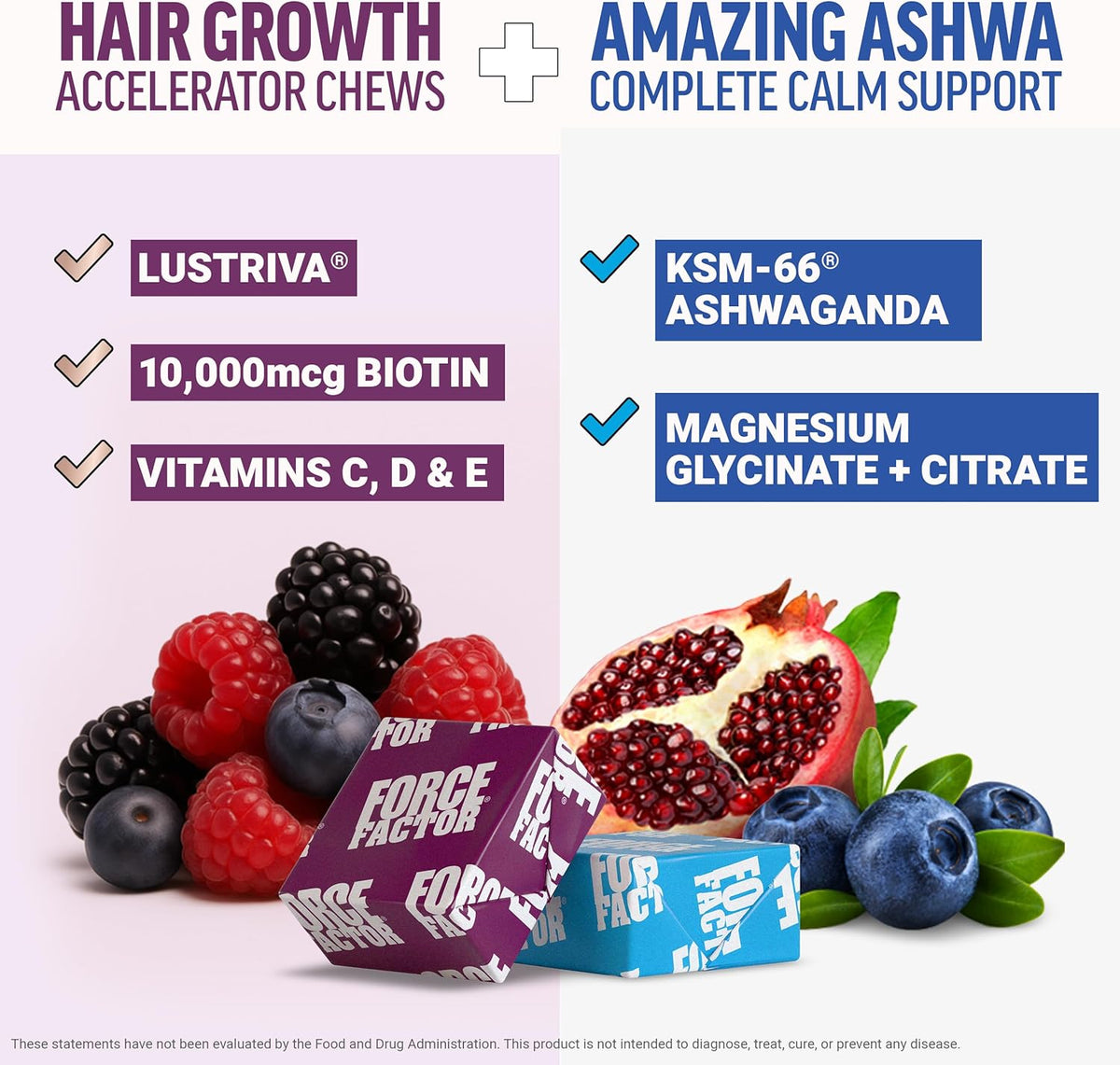 Force Factor Hair Growth Accelerator Soft Chews, Lustriva & Biotin to Promote Thicker