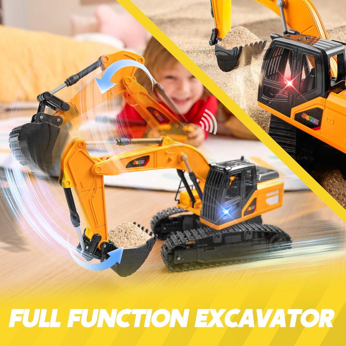 JOYIN Remote Control Excavator Toys for Boys, 2.4Ghz RC Excavator Toy with Light, Construction Toys for Boys 3-5 4-7 8-12 Year Old Kids, Birthday Gift