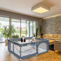 HAOIOPM Baby Playpen for Babies 150 * 180 * 65CM Large Baby Fence,20 Ocean Balls,Gray