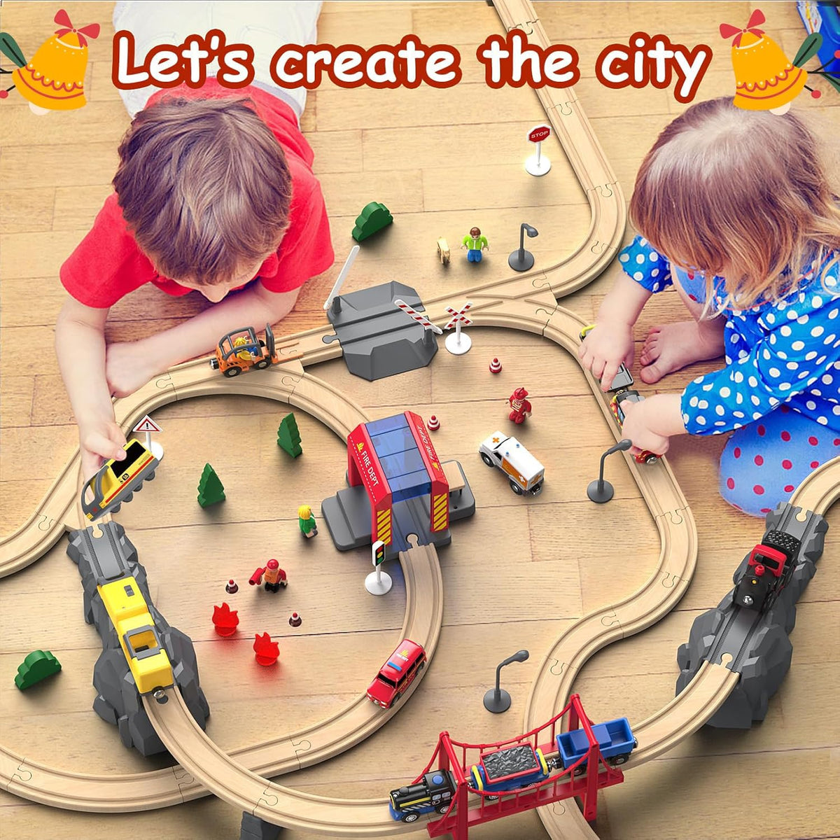 72PCS Wooden Train Tracks & Trains