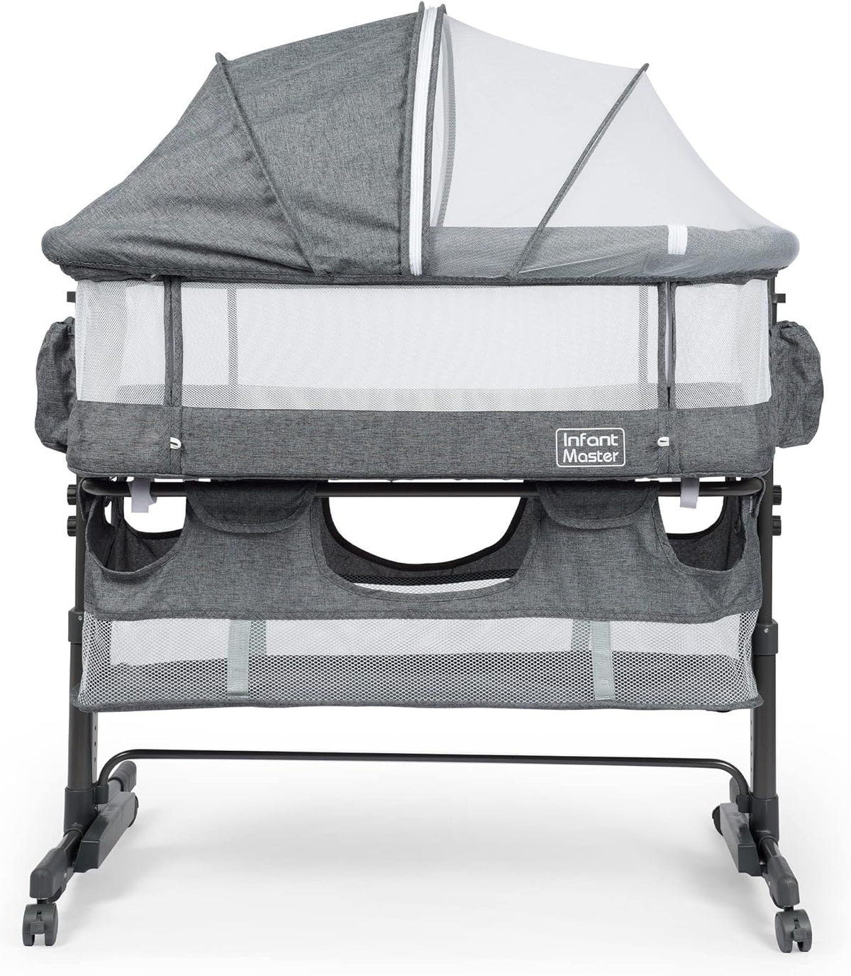 3 in 1 Baby Bassinet, Upgraded Beside Crib with 360° Highly Visible Mesh wall, Comfy Co-sleeper Bassinet with mattress, 5 Level Adjustable Height, Foldable & Portable BabyTravel Crib for Newborn, Grey