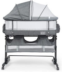3 in 1 Baby Bassinet, Upgraded Beside Crib with 360° Highly Visible Mesh wall, Comfy Co-sleeper Bassinet with mattress, 5 Level Adjustable Height, Foldable & Portable BabyTravel Crib for Newborn, Grey