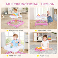 BABY JOY Foldable Baby Walker, Toddler Activity Center Push Walker with 3 Adjustable Heights(Pink)