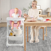 BABY JOY Baby High Chair, Foldable Highchair w/ 7 Heights, 5 Recline Positions (Pink)