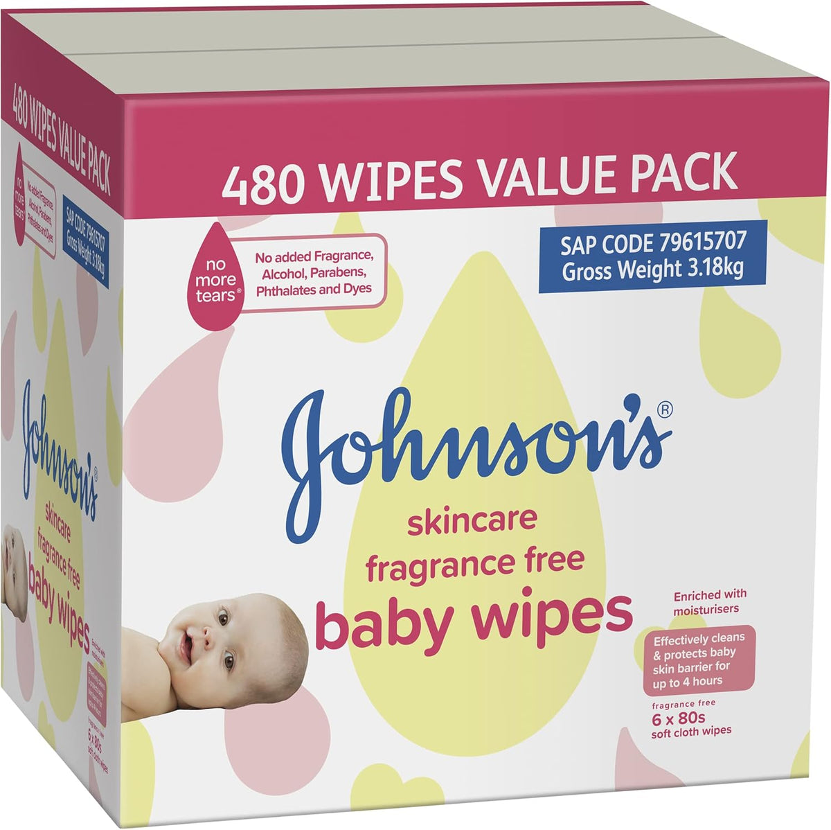 Johnson's Baby Fragranced free Baby Wipes 960 pack (80 x 12s) VALUE PACK |