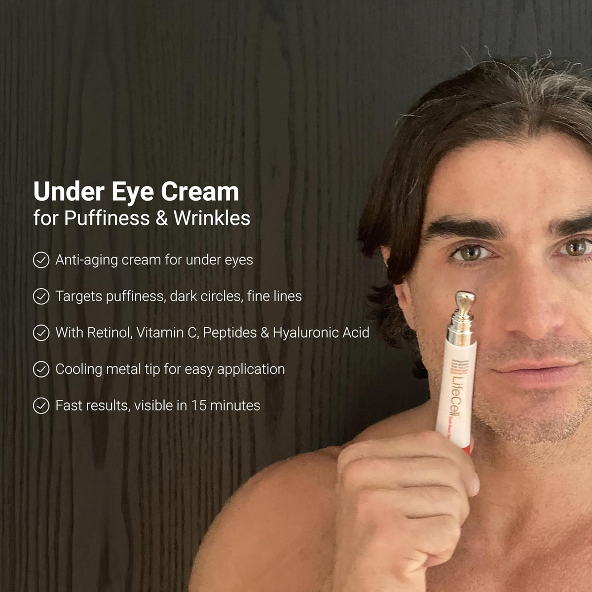 LifeCell All-in-One Eye Treatment – Anti-Aging Under Eye Cream for Puffiness, Dark Circles & Wrinkles – With Retinol, Vitamin C, Peptides & Hyaluronic Acid – Cooling Application