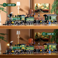 Funwhole Wild West Freight Train Lighting Building-Bricks Set - Classic 4-4-0 Locomotive Model 1524 Pcs Ideas Kit for Adult and Teens