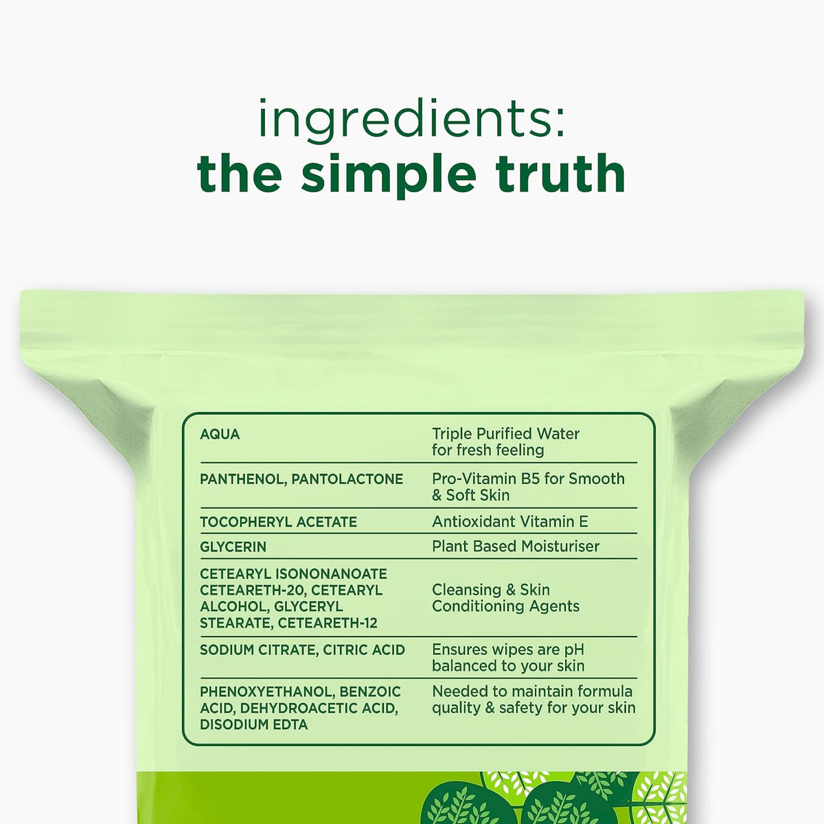 Simple, Kind to Skin, Biodegradable Cleansing Wipes with Vitamin B5, Vitamin E and Pro Amino Acids, 25 Pack