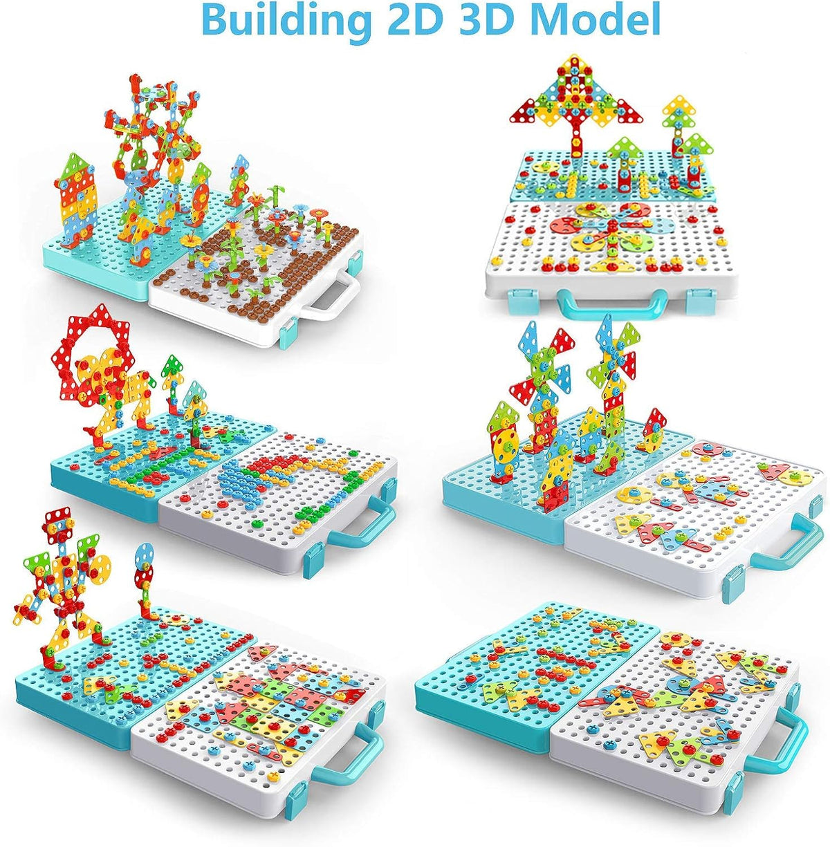 550Pcs Electric DIY Drill STEM Puzzle Toy Set, Creative Mosaic Drill Puzzle Kit, 2D 3D Educational Building Blocks,Age 3-12 Years Old