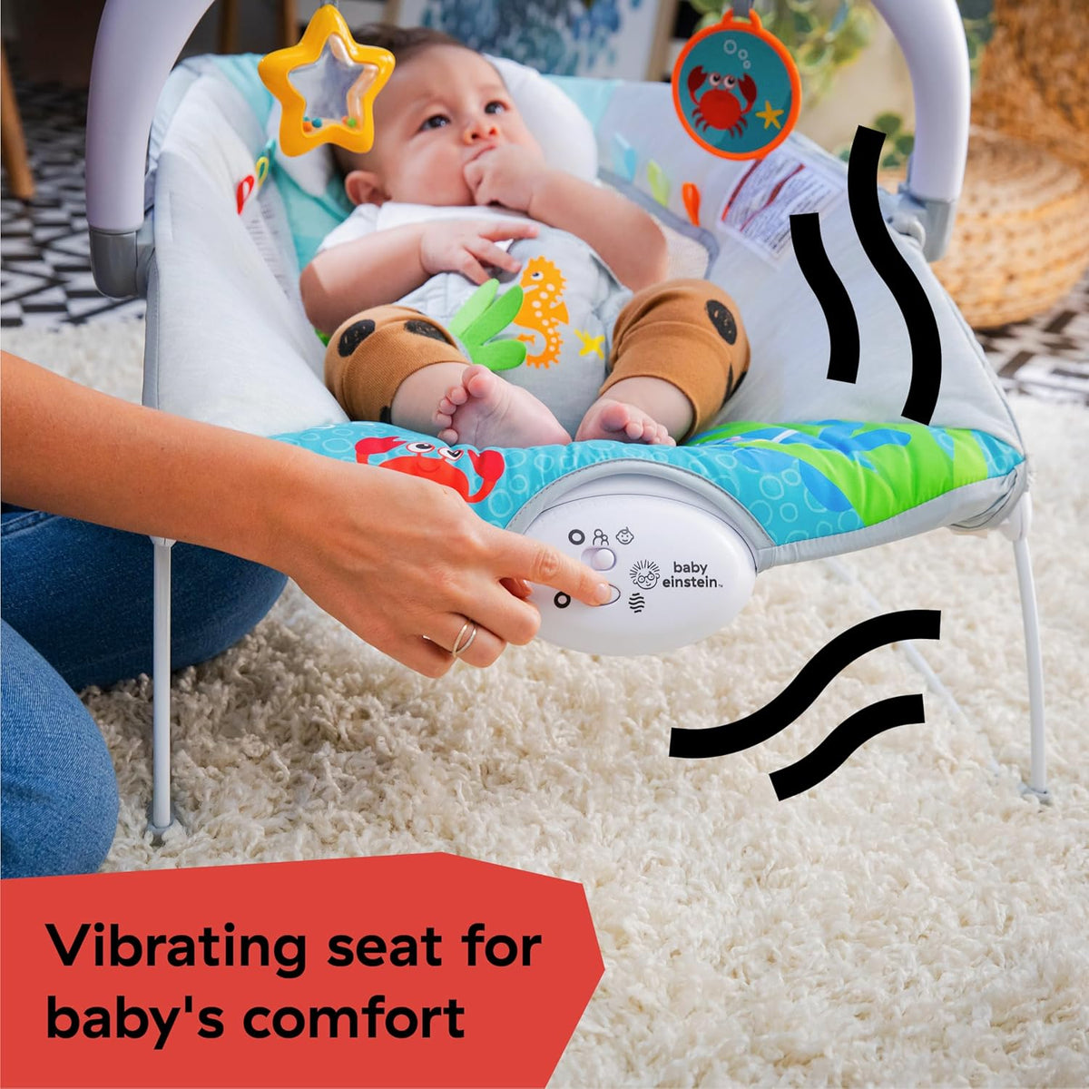 Baby Einstein Ocean Explorers Musical Bouncer Infant Seat, Kick to It Neptune, Unisex, for Ages 0-6 Months up to 20 lbs