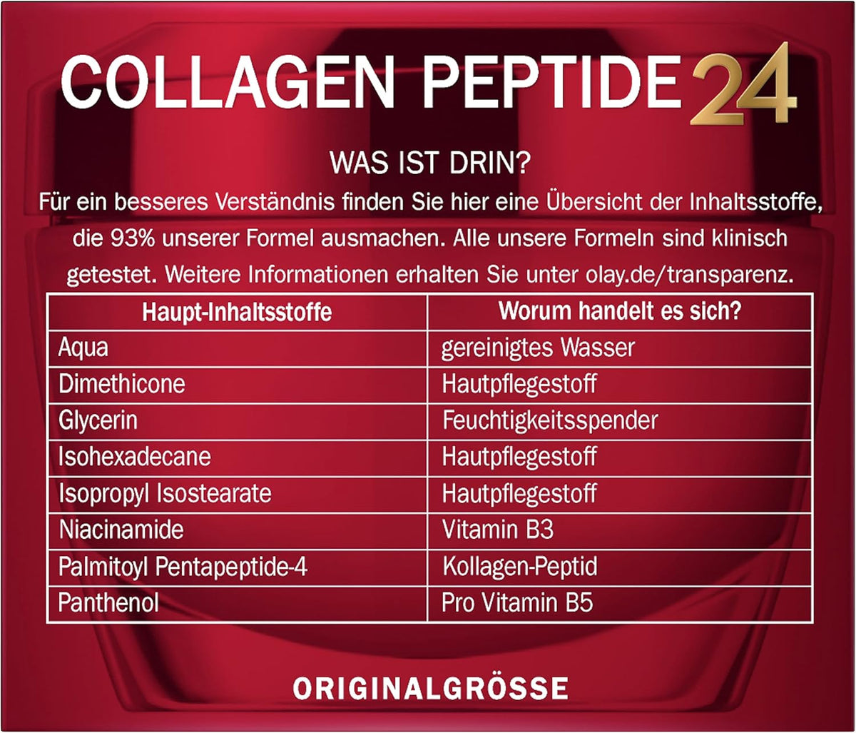 Olay Collagen Peptide 24 Day Cream (50 g) with Collagen Peptides and Vitamin B3, Women's Face Cream, Strong, Moisturising for Radiant Skin, Perfume Free