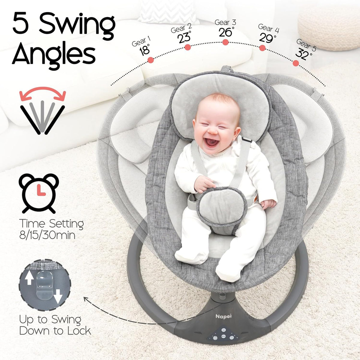 Baby Swings for Infants to Toddler, Electric Baby Swing and Infant Swings for Newborn  (Gray)
