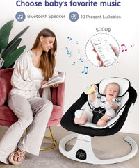 Electric Baby Swings for Infants to Toddler Baby Swing with 5-Speed 3-Seat Positions 5-Point Carabiner,with Bluetooth Music 10-Preset Melodies Removable Cushion
