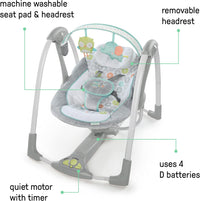 Ingenuity Swing 'n Go 5-Speed Baby Swing - Foldable, Portable, 2 Plush Toys & Sounds, 0-9 Months 6-20 lbs (Hugs & Hoots)