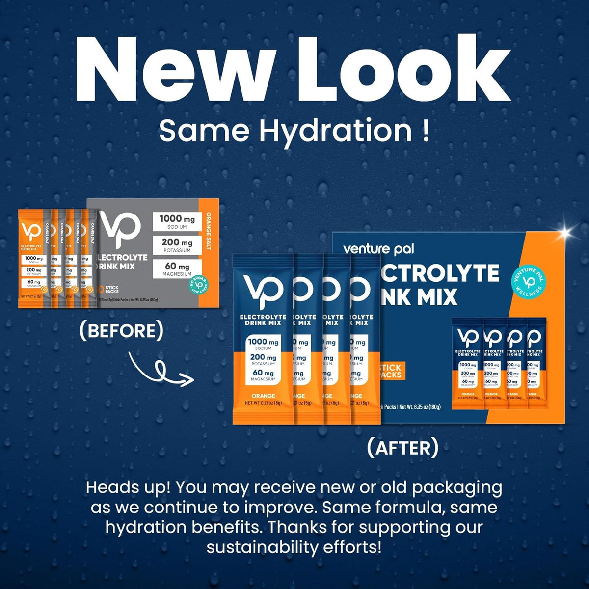 Venture Pal High Sodium Sugar Free Electrolytes Powder Packet - Hydration Packets with Vitamin, Sodium & Potassium | Zero Calories | Vegan, Keto & Paleo Friendly Electrolyte Drink Mix - 30 Sticks