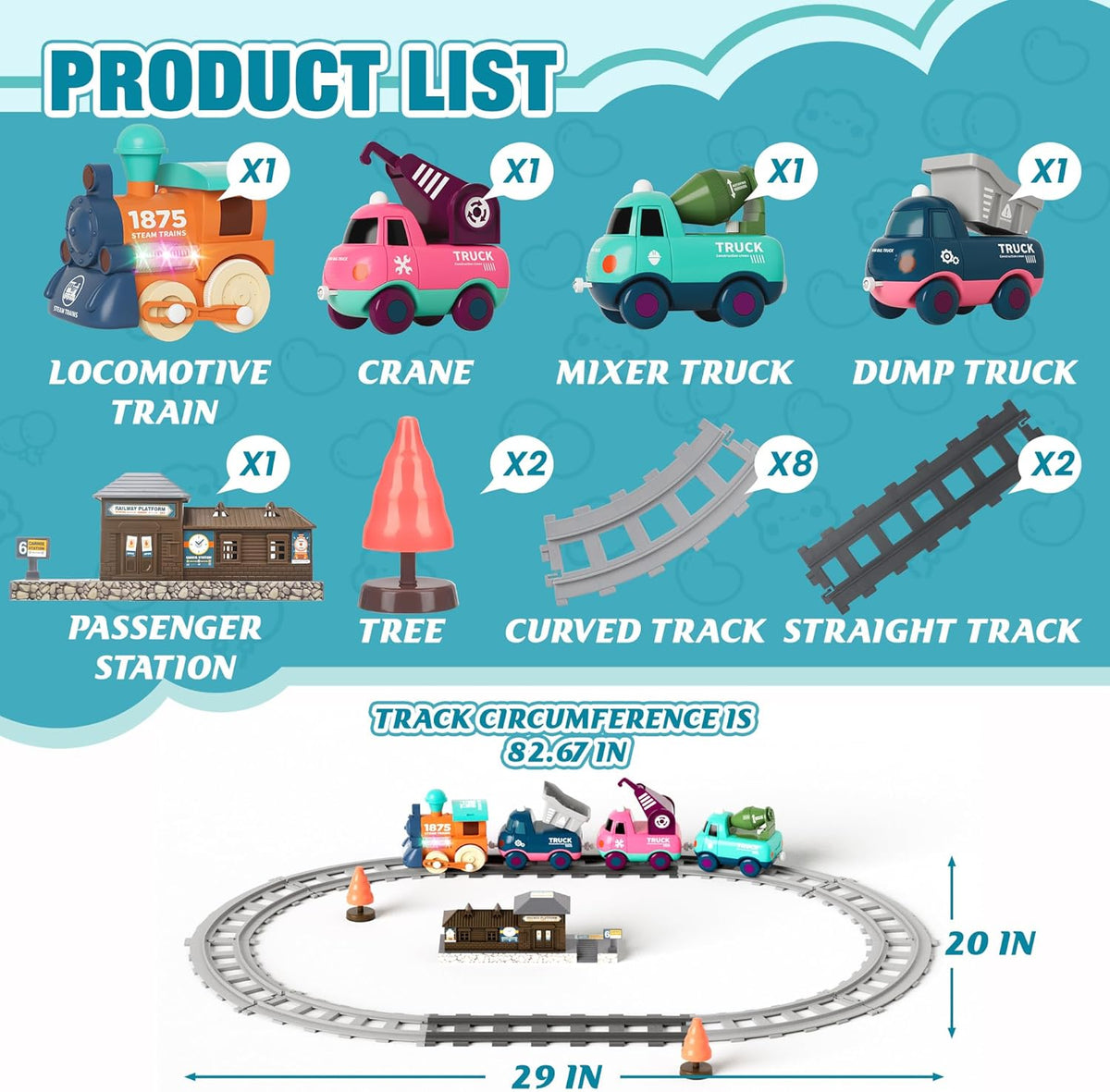 MORECOLL Electric Train Set for Toddlers, Kids Train Set w/Music, Lights & Train Tracks - First Choo Choo Train for Toddlers, Magnetic Train Toys for Toddlers, Birthday Gifts for Boys Girls