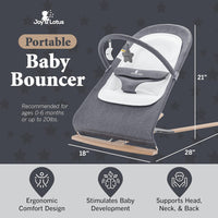 Baby Bouncer with Elegant Wood Accents, Bouncer Seat for Infants, Portable Infant Bouncer with Inner Mattress & Travel Bag