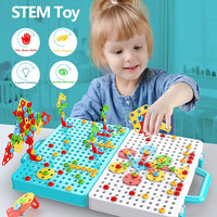 550Pcs Electric DIY Drill STEM Puzzle Toy Set, Creative Mosaic Drill Puzzle Kit, 2D 3D Educational Building Blocks,Age 3-12 Years Old