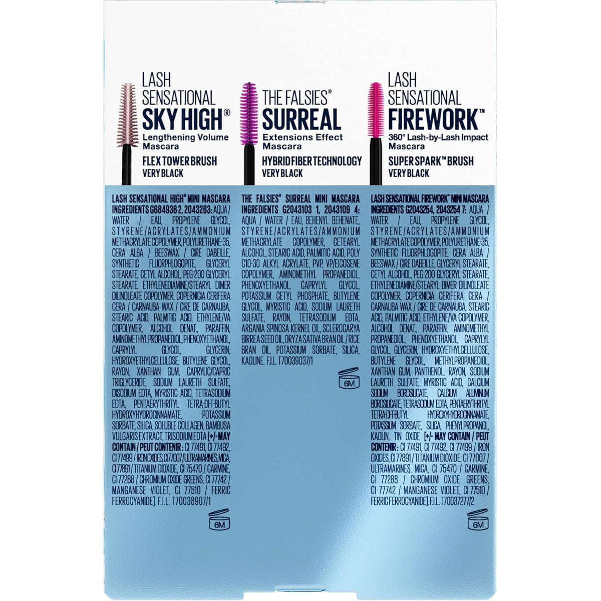 Maybelline Mascara Makeup Gift Set, Includes 3 Mini Mascaras, Includes Mini Sky High, Surreal and Firework Mascaras, Very Black, 1 Kit