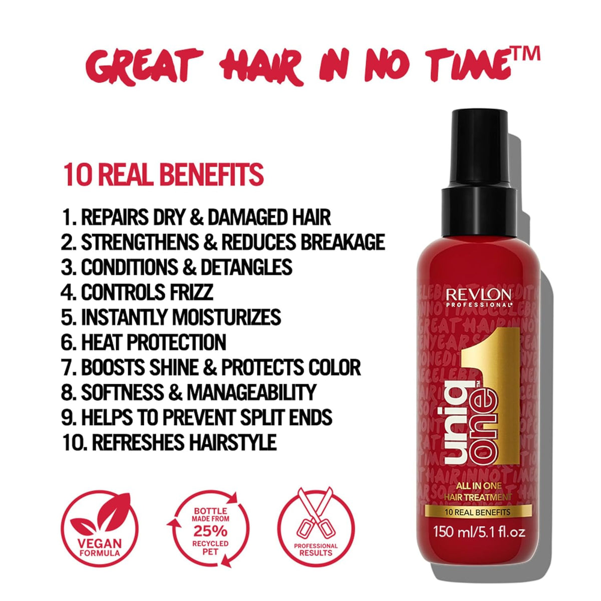 REVLON PROFESSIONAL UniqOne Hair Treatment, Moisturizing Leave-In Product, Repair For Dry and Damaged Hair, Promotes Healthy Hair, Celebration Edition Fragrance, 5.1 Fl Oz (Pack of 1)