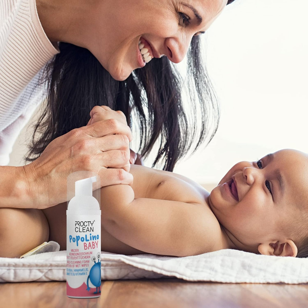 ProctyClean PopoLino Baby Mild Popo Foam Instead of Baby Wipes Cleaning Foam Vegan and Natural Cosmetics Popo Foam with Aloe Vera, Hamamelis, Bergamot and Vitamin E. Makes Bottom and Environment Happy