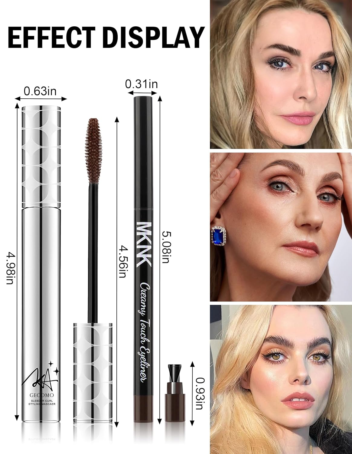 2PCS Mascara for Older Women 60 Plus and Eye Liner Pencils Makeup Set, Dark