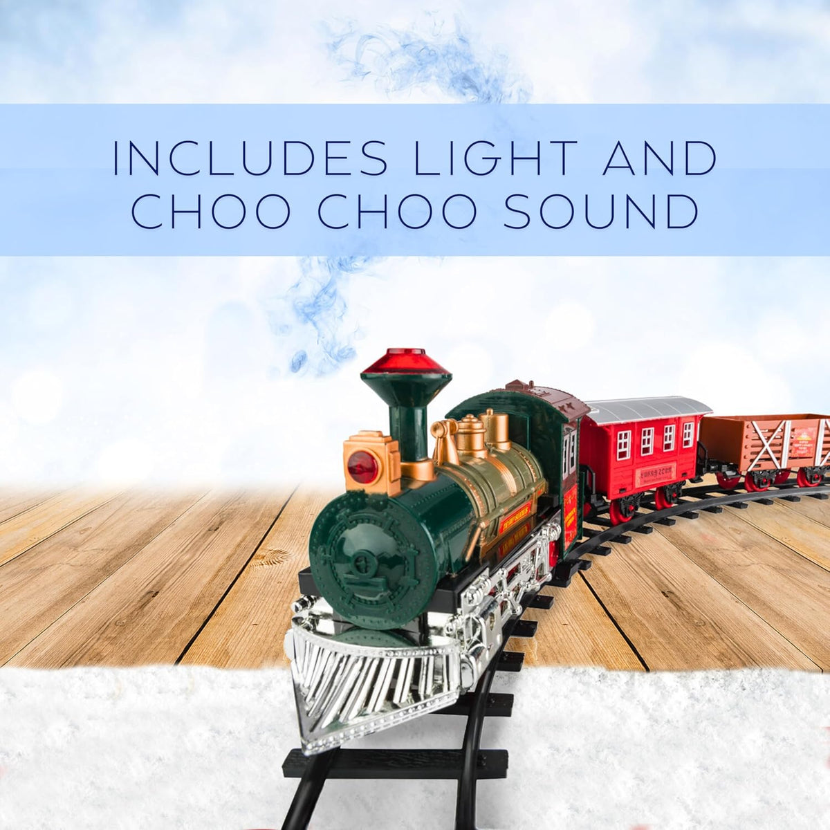 Classic Train Set w/Lights and Sounds - Battery Operated Electric Train with 8 Rails