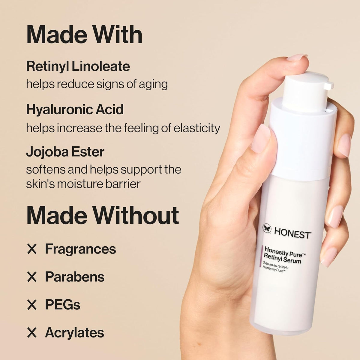 Honest Beauty Honestly Pure Nightly Retinyl Serum | Moisturizes, Exfoliates, Reduces Fine Lines + Wrinkles | Retinyl Linoleate + Hyaluronic Acid | Vegan + Cruelty Free | 1 fl oz