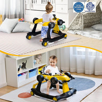 BABY JOY 4-in-1 Baby Walker, Foldable Activity Car Baby Walker w/3 Adjustable Height(Yellow)