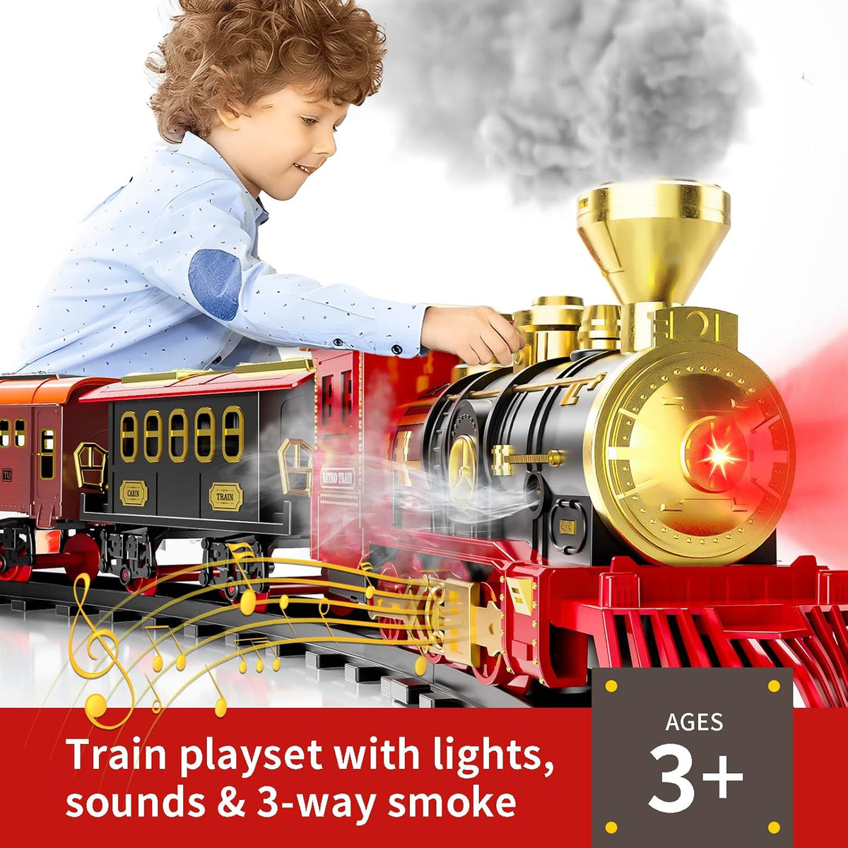 Train Set - Train Toys for Boys w/Smokes, Lights & Sound
