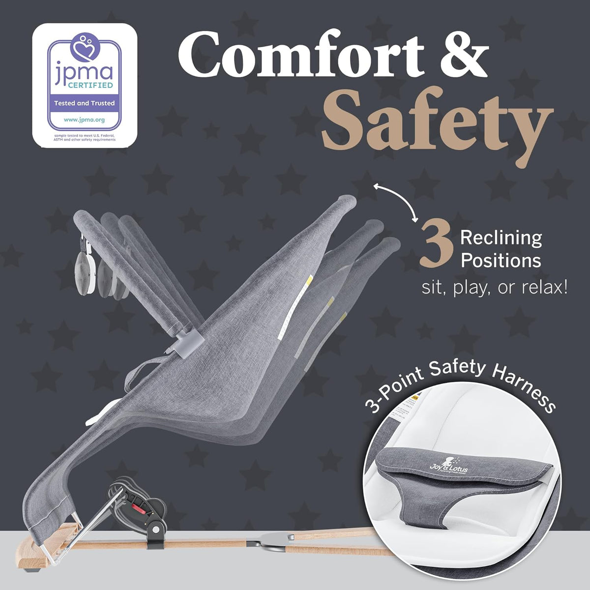 Baby Bouncer with Elegant Wood Accents, Bouncer Seat for Infants, Portable Infant Bouncer with Inner Mattress & Travel Bag