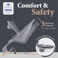 Baby Bouncer with Elegant Wood Accents, Bouncer Seat for Infants, Portable Infant Bouncer with Inner Mattress & Travel Bag