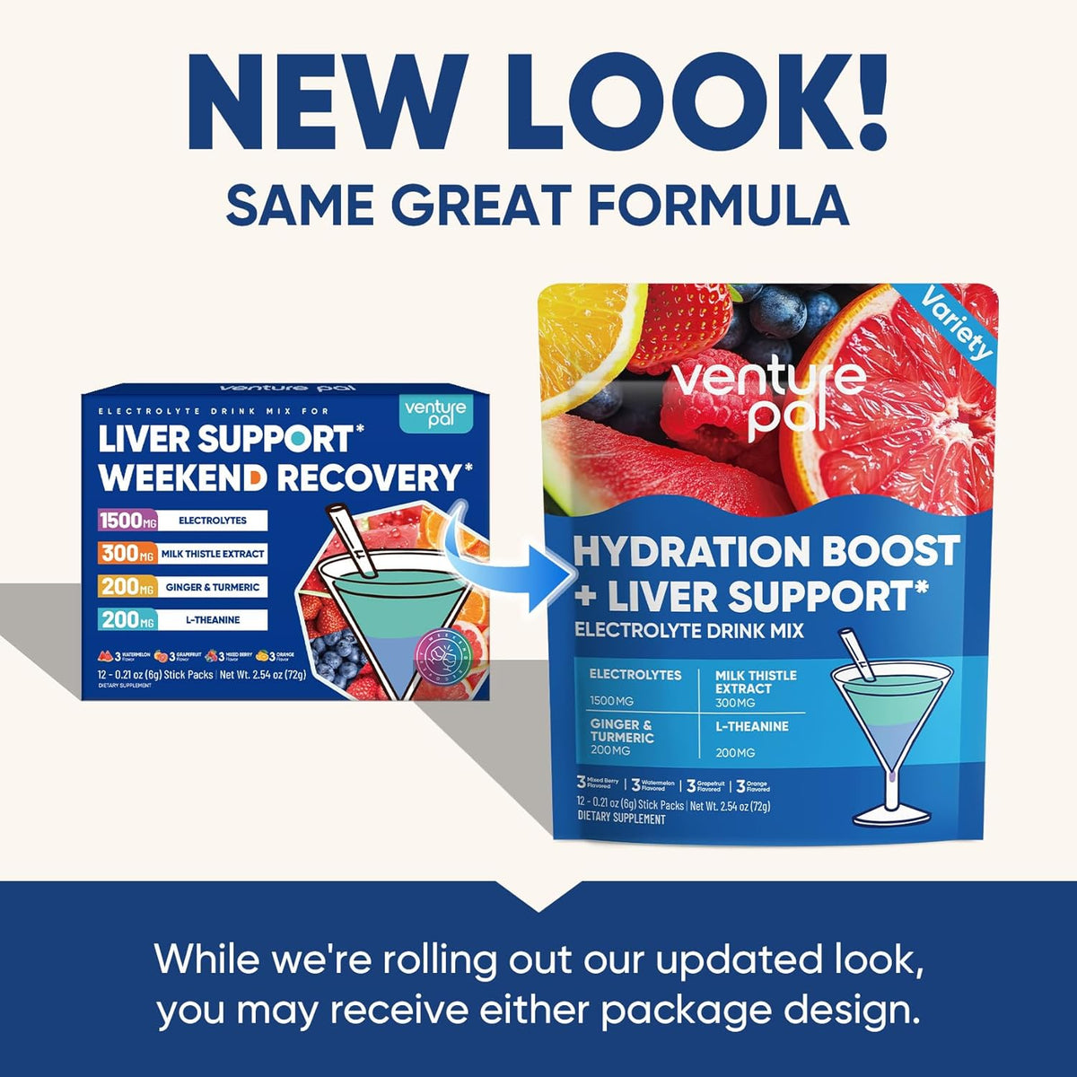 Venture Pal Hydration Packets + Liver Support- Liquid Daily IV Electrolyte Powder Packets with 7 Electrolytes & 5 Vitamins, Milk Thistle + L-Theanine | Sugar-Free | Keto Friendly | Vegan, 16 Sticks