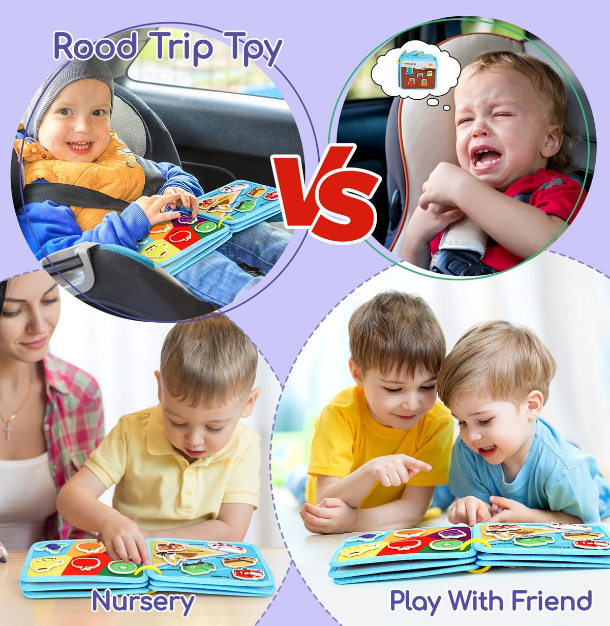Busy Board, Baby Toys Busy Book for Toddlers 1-3, Dinosaur Sensory Books 6 Page
