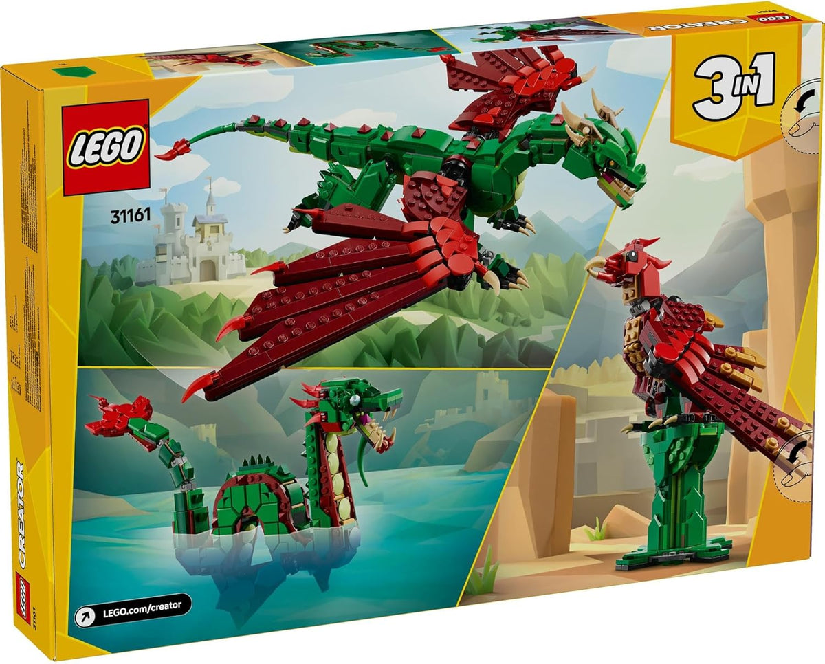 LEGO Creator 3in1 Medieval Dragon Toy for 9+ Year Old Boys & Girls, Construction Kit Rebuilds into a Sea Serpent or a Phoenix Animal Figure, Creative Kids Toy Building Set 31161