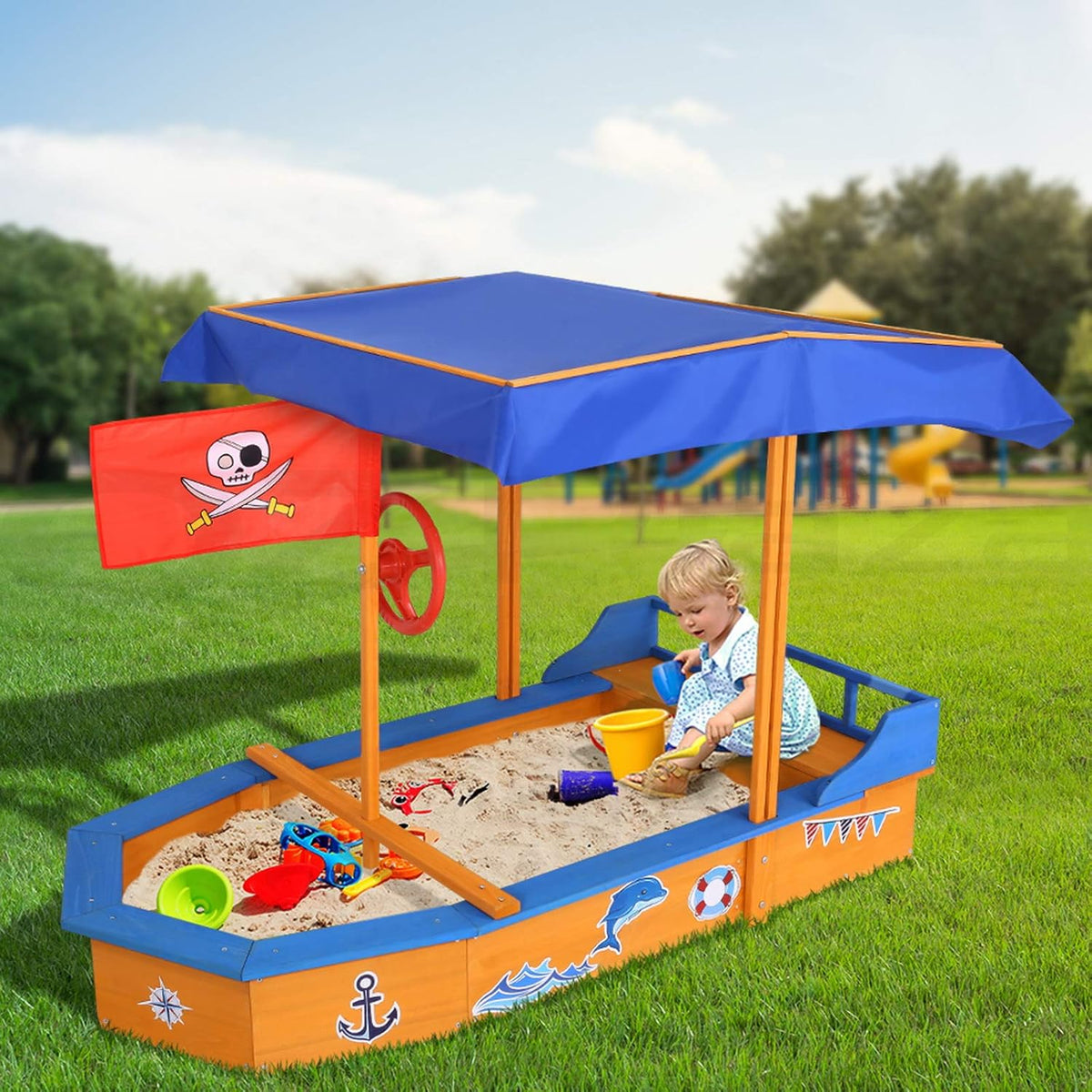 Keezi Kids Sandpit, Wooden Water Table Sand Pit Play Toys Sandcastle Garden Patio