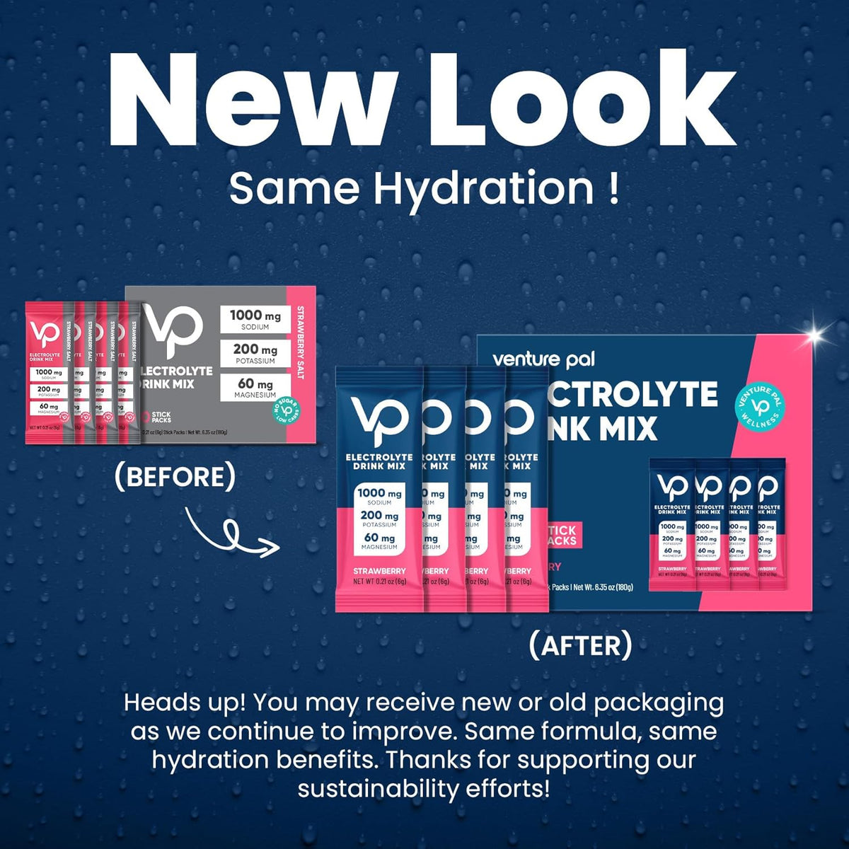 Venture Pal High Sodium Sugar Free Electrolytes Powder Packet - Hydration Packets with Vitamin, Sodium & Potassium | Zero Calories |  - 30 Sticks