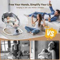 Electric Baby Swing for Infants to Toddler, Portable Swing Baby Rocker with 5 Point Harness, Grey