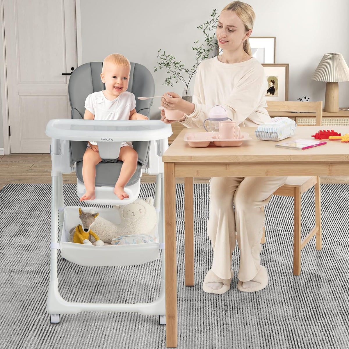 BABY JOY Baby High Chair, Foldable Highchair w/ 7 Heights, 5 Recline Positions(Grey)